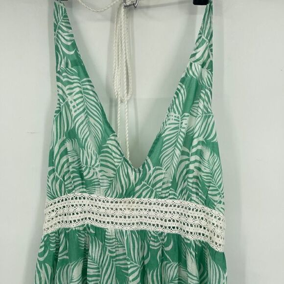 True Destinations Womens Green Leaf Tiered Bohemian Maxi Coverup Dress Small - Picture 3 of 7